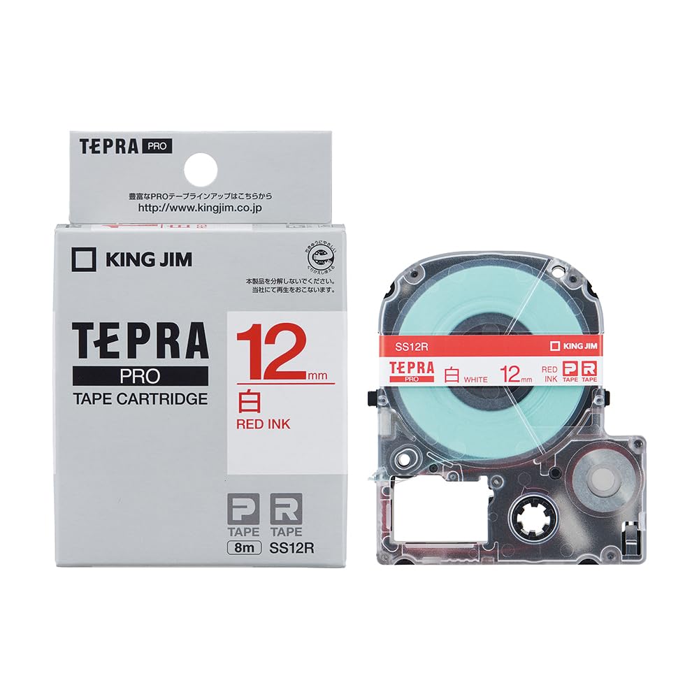 

King Jim Tepra PRO Tape Cartridge 12mm White Text 8m Length SS12R [Genuine] Label/Red