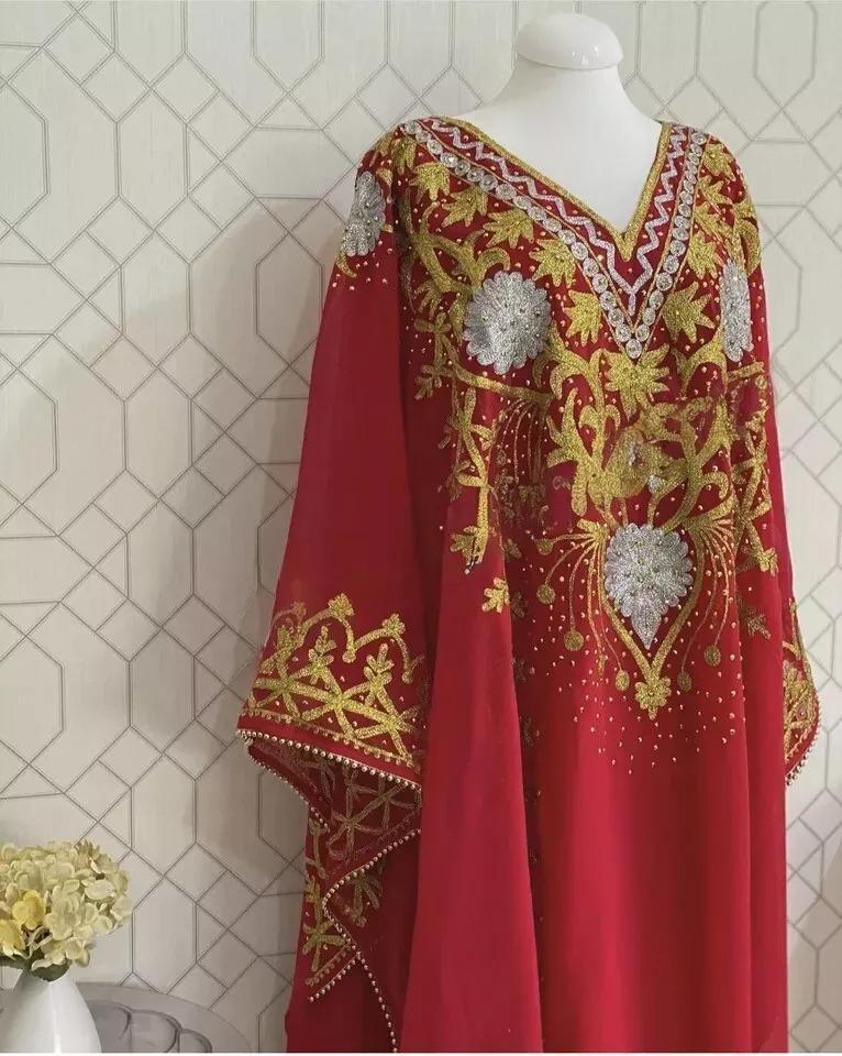 

Исламское платье Кафтан Абая Дубай Стильное длинное марокканское платье Фараша ручной работы XS красный