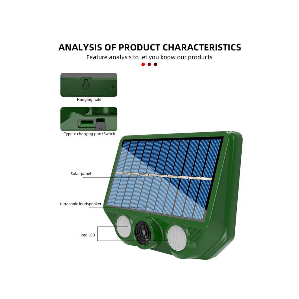 Solar Powered Ultrasonic Animal Repellent 500mAh Animal Deterrent Repellent USB Charging for Repel Mouse Coyote Fox Deer