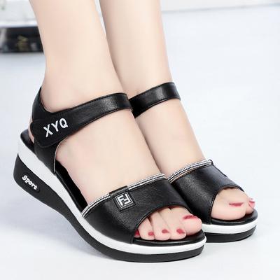 Mode 2024 Neue Sommer Damen Sandalen Lässige Damen Flache Echtleder Damen Keilsandalen Weiche Sohle Bequeme Mutterschuhe Rutschfest