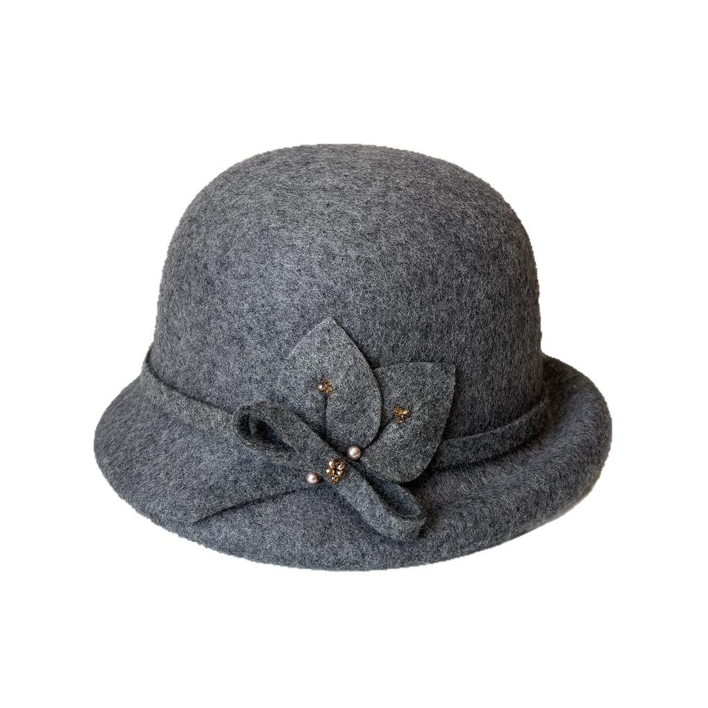 Ladies Crimped Bucket Hat Elegant Versatile Felt Hat Three-Dimensional Flower Woolen Top Hat Autumn And Winter Retro Pot Hat