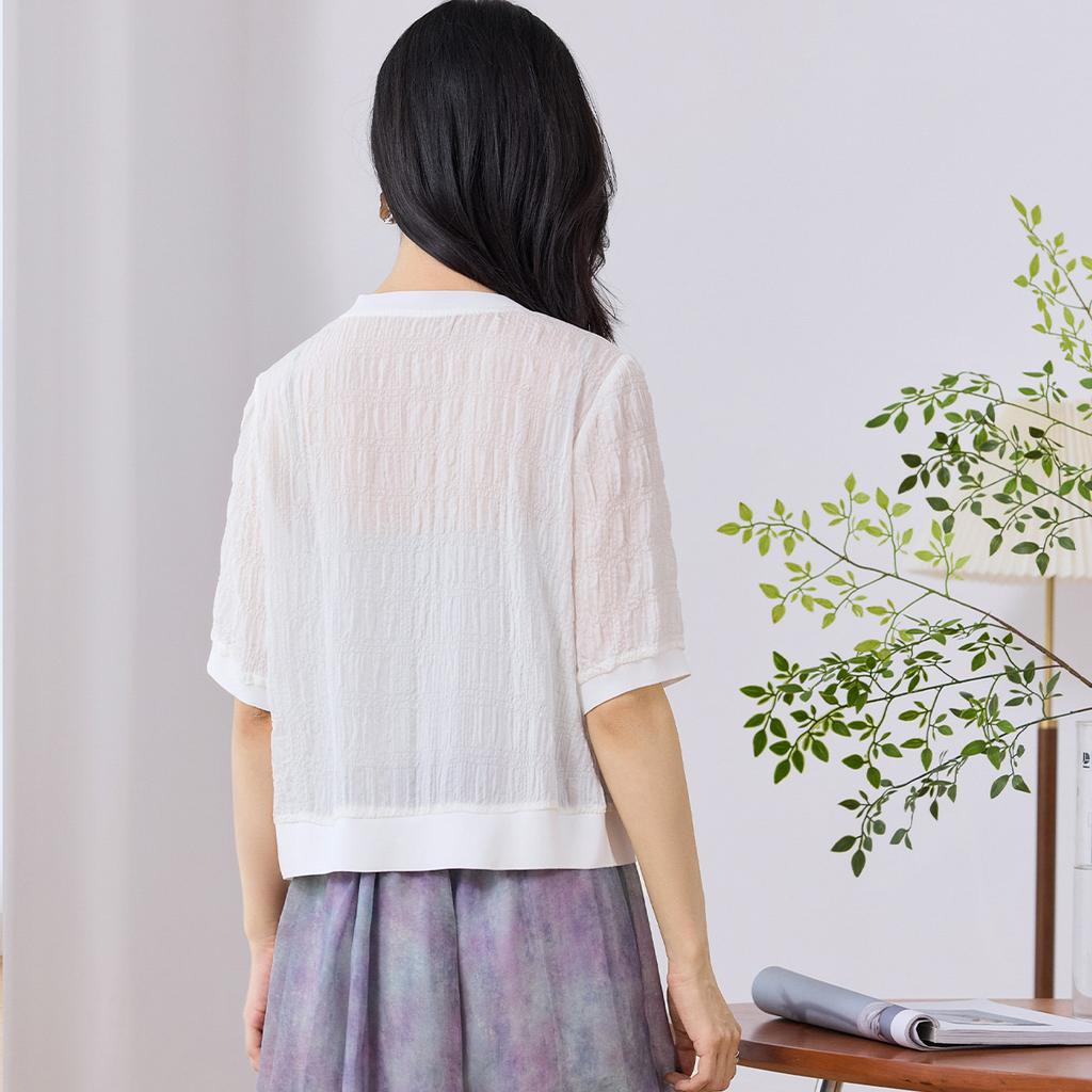 3D Relief Mulberry Silk Short-Sleeved Top