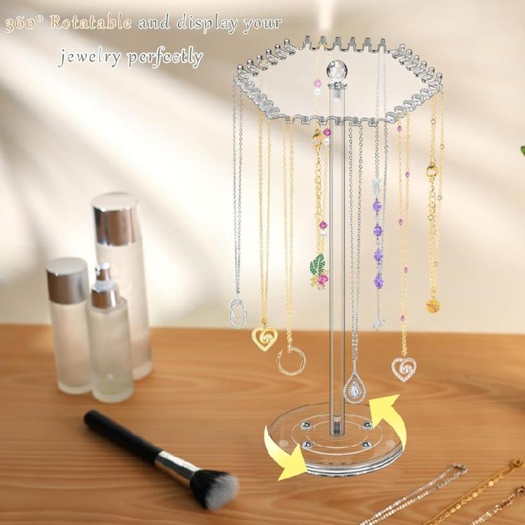 Convenient Clear Necklace Display Rack Jewelry Necklace Stand Organizers Clear Acrylic Rotatable Display Holder Shelves