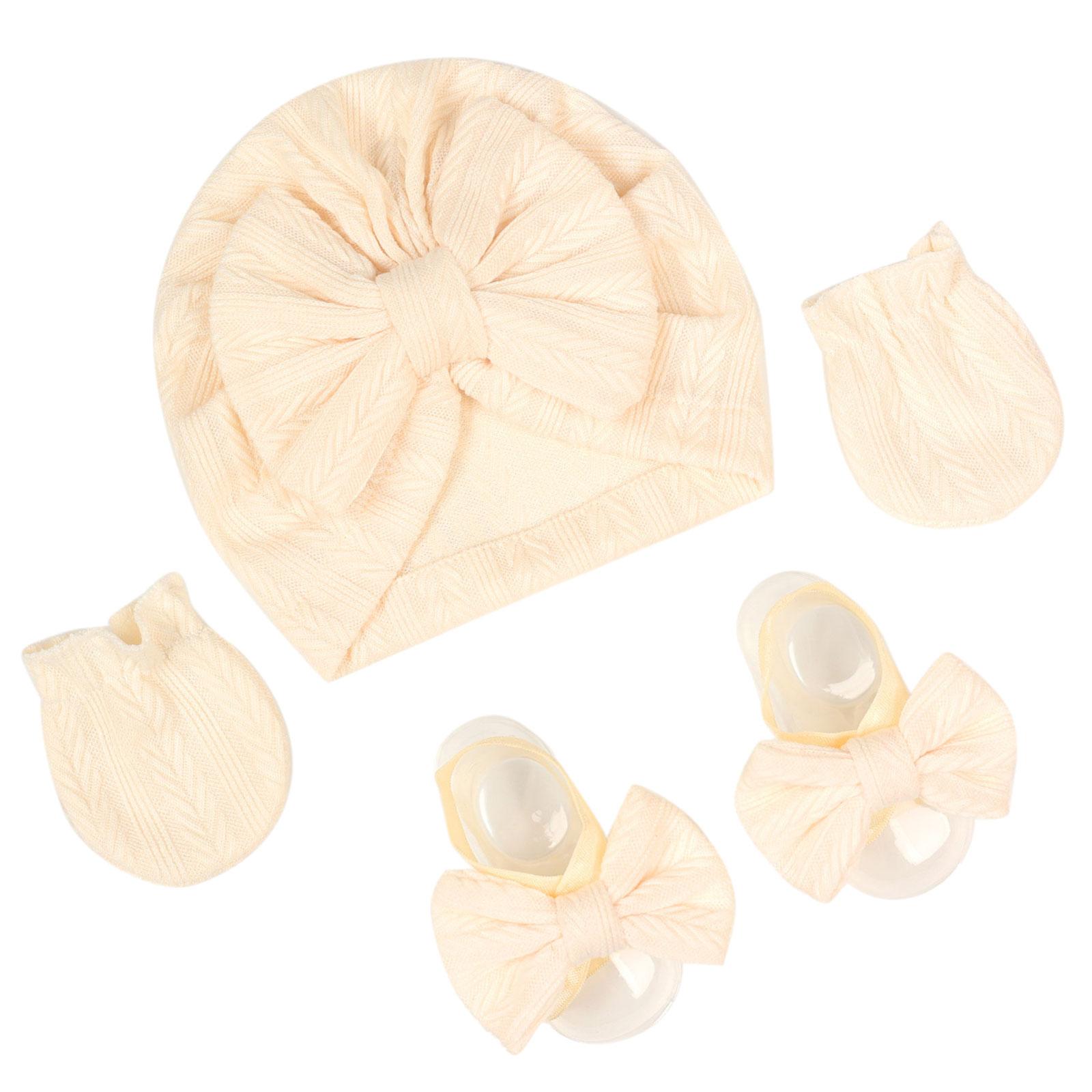 

Детская шапочка-тюрбан, больничная шапочка с перчатками и бантом на ножки для новорожденных, мягкая шапочка-чепчик, набор для ребенка 0-3 месяцев