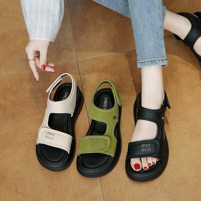 Sandálias femininas novo verão plataforma Velcro casual versátil sola macia sapatos de praia sandálias