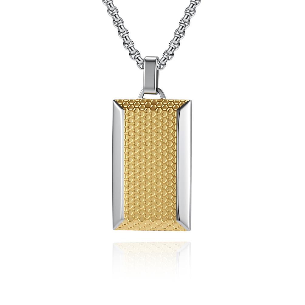 

2026 Couple Square Pendant New Honeycomb Texture Square Section Electric European and American Men s Necklace 60CM