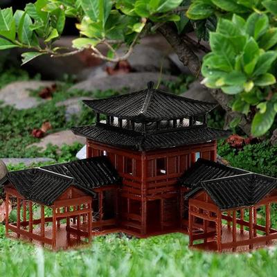 Čínská soška hostince Model starobylé budovy Miniatura Japonský pavilon Dekorace Miniaturní zenová zahrada Akvárium Bonsajové ozdoby