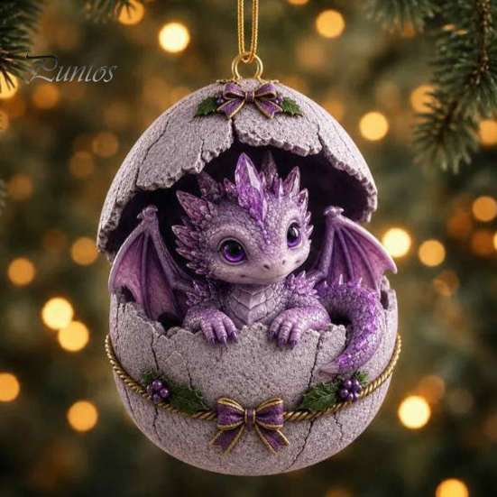 Decorative Acrylic Ornament Baby Dragon And Egg Christmas Ornament, 2D Flat Tree Hanging Personalized Party Scene Decoration Decoration, Fantasy