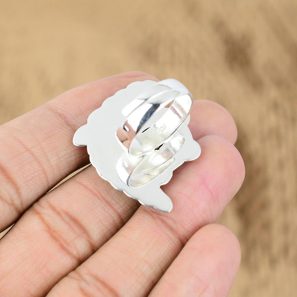 Natürlicher Labradorit Edelstein Versprechen Blau Verstellbarer Ring 925 Sterlingsilber