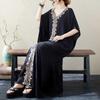 Solid Heavy Embroidery Plus Size Loose V-Neck Pullover Bohemian Vacation Solid Color Long Dresses