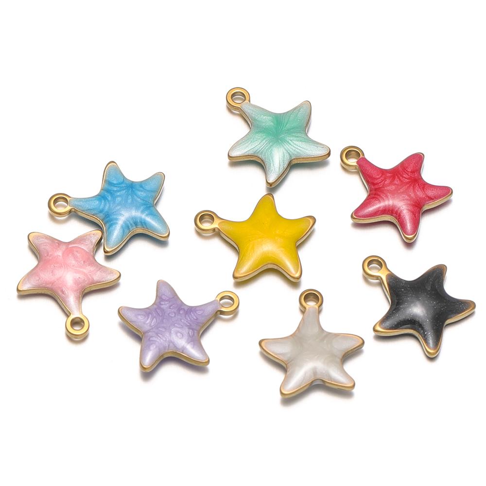 20pcs Stainless Steel Enamel Star Women Girls Cute Bracelet Decoration Summer Necklace Charms DIY Jewelry Accessories Making