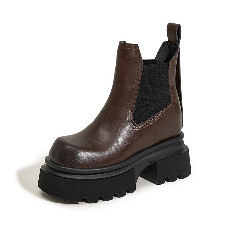 Thick-soled Cigarette Boots Women's 2025 Winter New Martin Boots Thick Heel Small Inner Height Increase 10cm Chelsea Short Boots