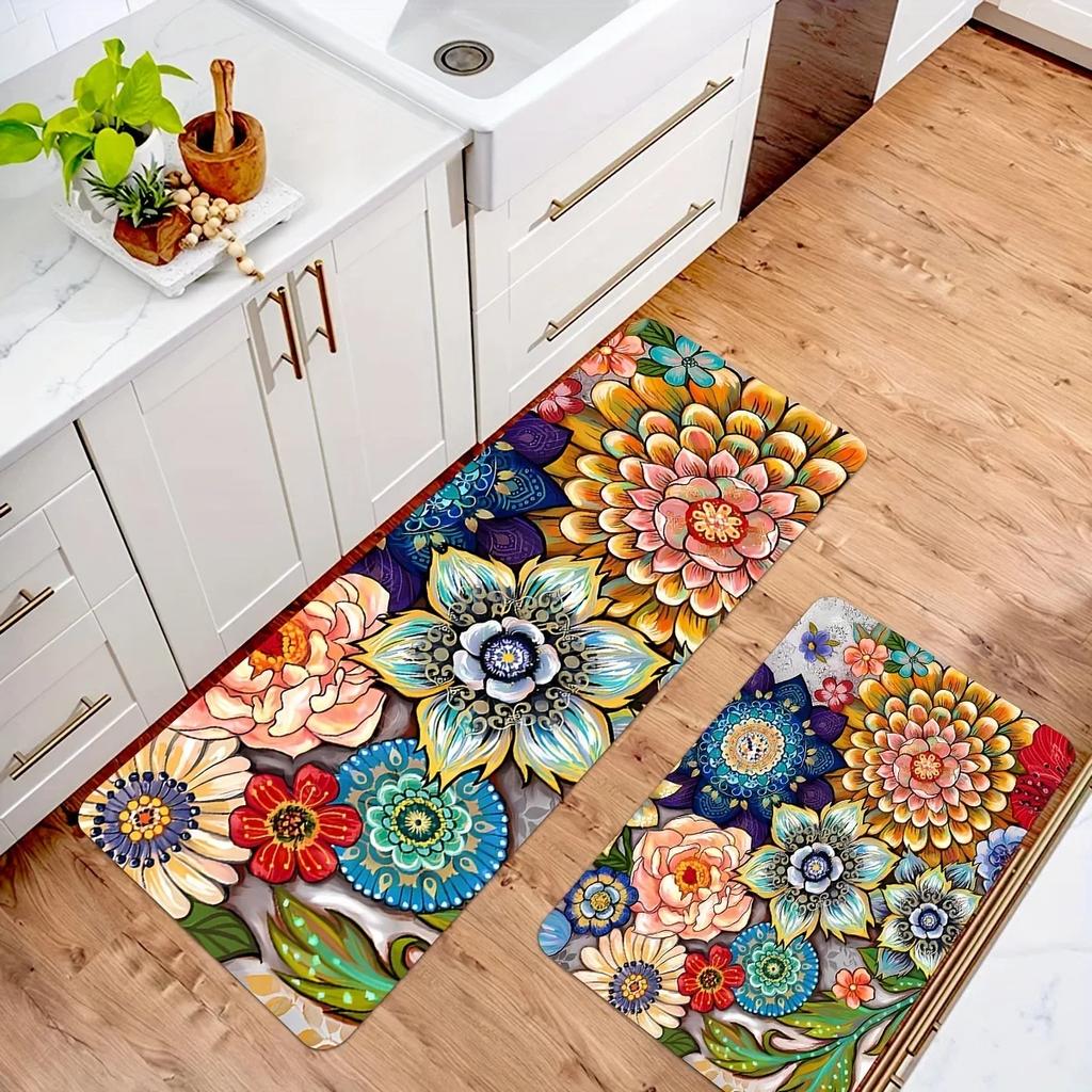 2pc Utensil American Print Rug, Non-Slip And Dirt-Proof, Washable Carpet For Kitchen And Dining Room, Home Decoration.