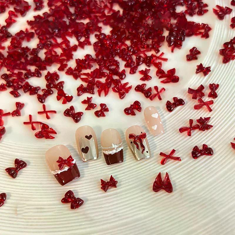 50 Pcs Mix Colorful Cute Bow Ribbon Resin Nail Art Decorations 3D Butterfly Nail Charm Jewelry Fashion DIY Accessories Manicure