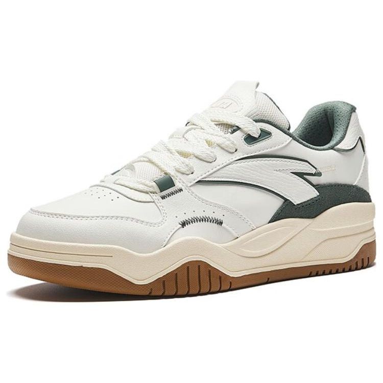 ANTA Men's Jiewan Retro Low Top Platform Casual Skate Shoes Off White Dark Green Gum Bottom 912348003-1
