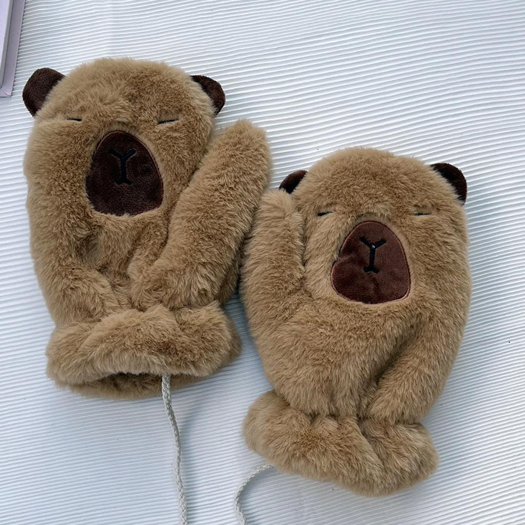 Lovely Plush Capybara Cartoon Scarf and Glove Set for Warmth Stylish Winter Wear Handwear and Neck Gaiter for Women Kids