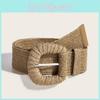 Weaving Pp Style Straw Braid Belt Round Buckle Wide Design Summer Outfit Dress