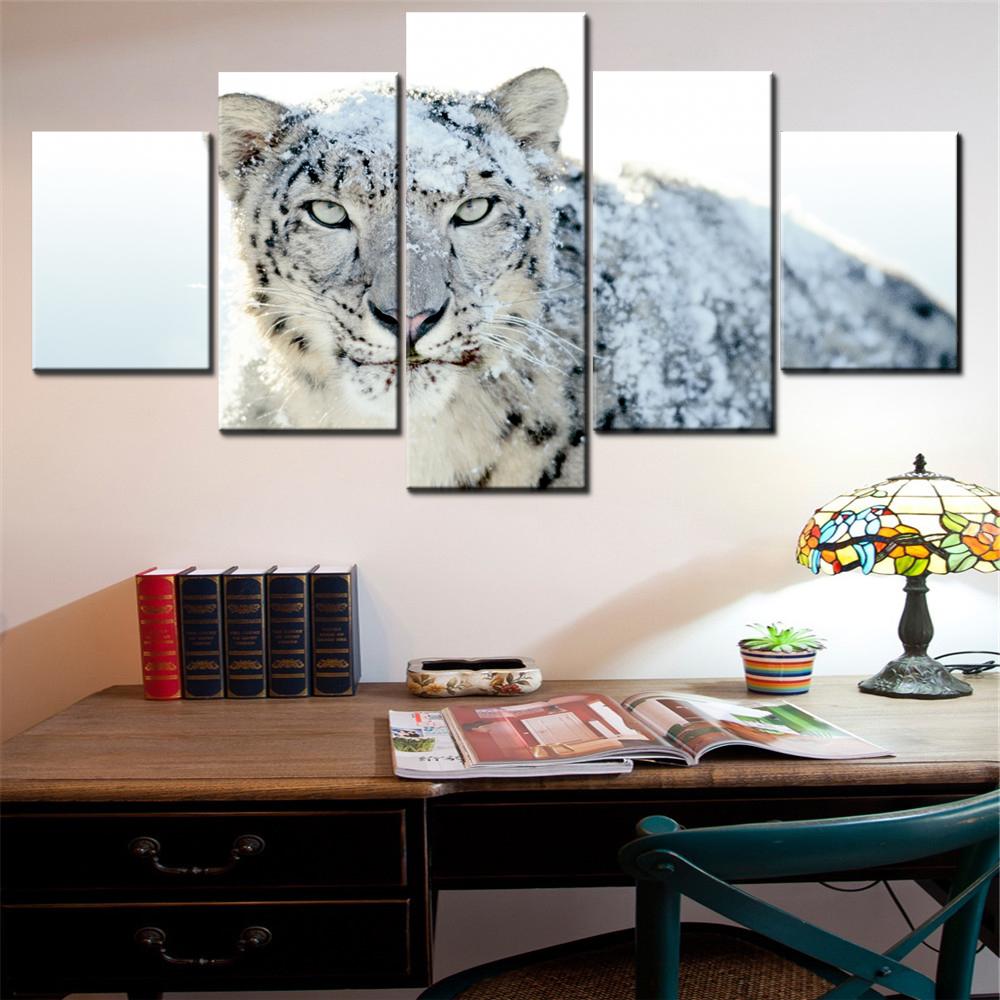 Canvas Painting 5 Pieces Snow Leopard Majestic Wilderness In Home Office Art Interior Home Decor Wallpaper For Living Room Mural