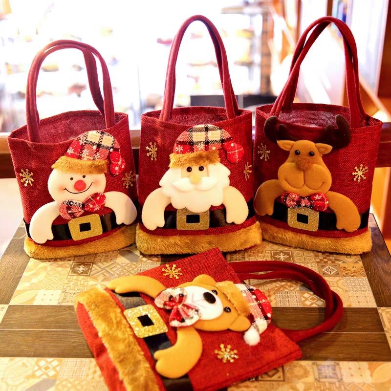 Christmas Tote Gift Bags Christmas Eve Bag with Apples Gift Bags Candy Bags Cloth Bags Decoration Christmas Decoration