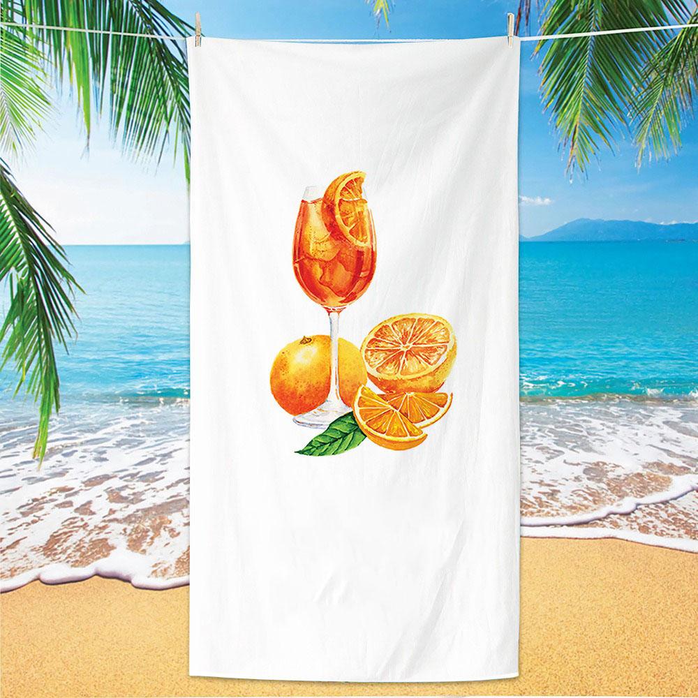 Orange Cocktail Polyester Beach Towel Summer Drink Printed Bath Towel Quick Dry Sand Free for Pool Party Holiday Seaside Spa