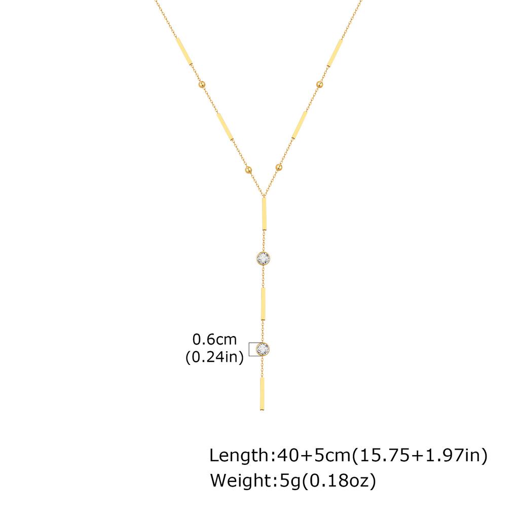 Fashion Stainless Steel Square Strip Bead Separator Y-Shaped Tassel Women'S Necklace Gold Jewelry Accessories Nc-2049