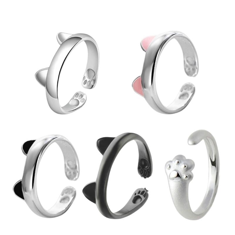 Adjustable Cartoon Little Cat Kitten Pet Finger Rings Lovely Cat Ears Paws Rings Birthday Gifts for College Girls