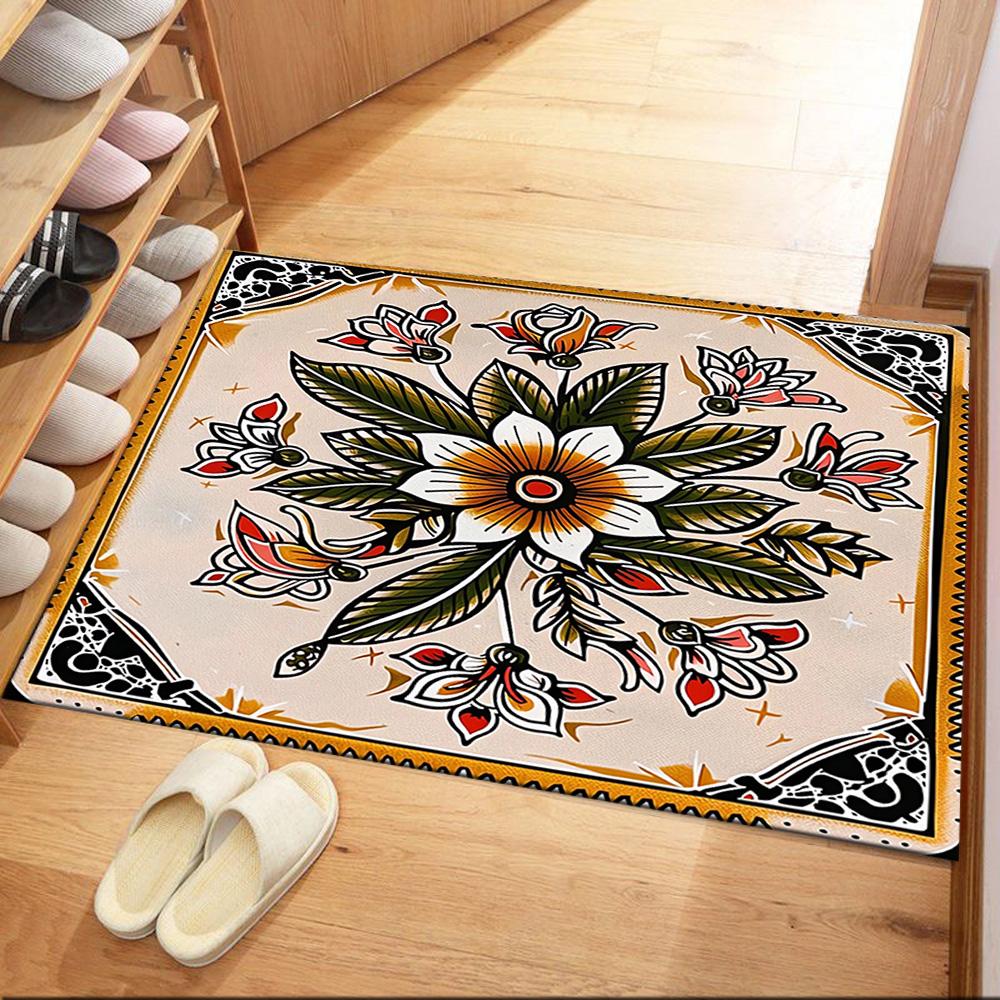 Tattoo Stil 25 Fußmatte Büro Teppich Design für Eingangsbereich Schlafsaal Spielzimmer Balkon Rutschfester Teppich Büro Heimdekor