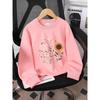 European Sizes Kids' Round-neck Hoodie - Sunflower Daisies Orange White Green , Sportswear And Casual Wear, Soft And Comfortable