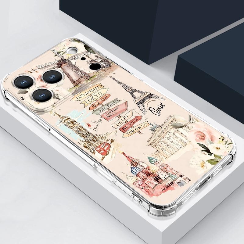 Travel Route Pattern Phone Case For iPhone 17e 17 16 15 14 Pro Max 14 13 Pro 16 Shockproof Clear TPU Soft Card Slot Pocket Cover