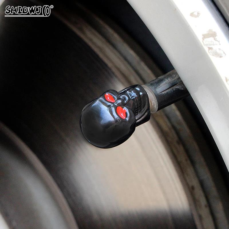 4pcs Skull Shape Car Valve Caps Wheel Valve Cap Auto Tyre Air Valve Stem Caps Dust Cover For Bike Car Vehicles Styling Wheels
