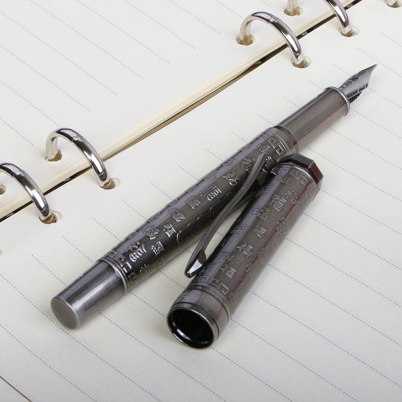 Eversharp Antique Silver Calligraphy Fountain Pen with Bent Nib - Brushed Hundred Blessings Design, Ideal for Writing Practice and Business Gifts