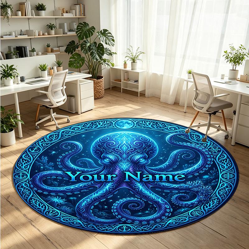 Ocean Sea (121) Theme Round Crystal Velvet Rug Custom Name Text Personalized Floor Mat Home Decor Non Slip Crystal Carpet