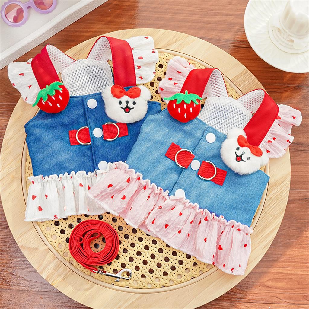 Girl Cats T-shirt Costume Apparel Beach Dress Beach Strawberry Vest for Puppy Dog and Cats Strawberry Dress