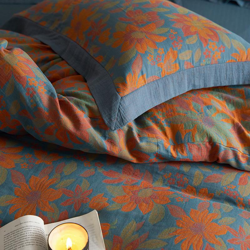 Retro Cotton Four-Piece Set: Yarn-Dyed Jacquard Bed Sheet & Duvet Cover for All Seasons