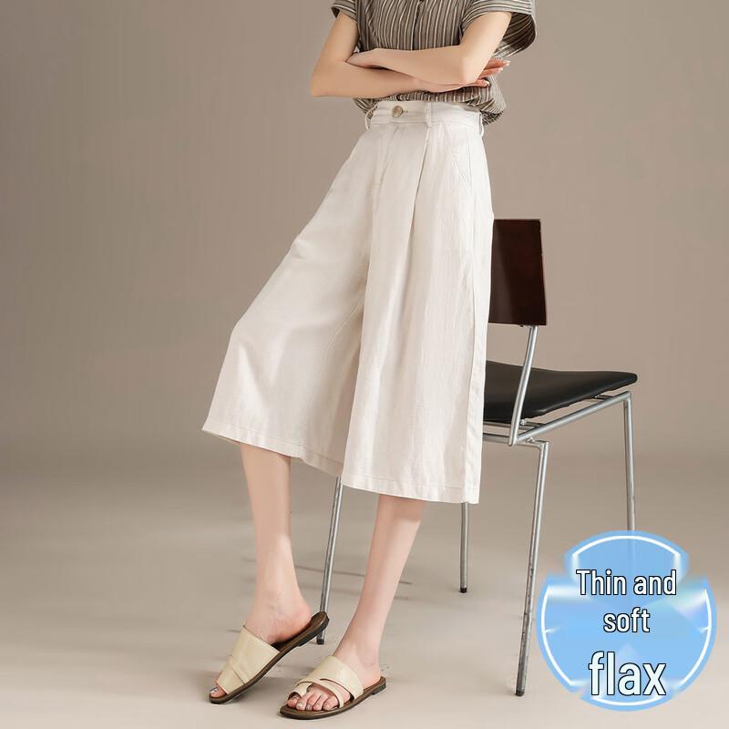 RAIN.CUN Women's Thin Tencel Linen Blend Straight Capri Pants