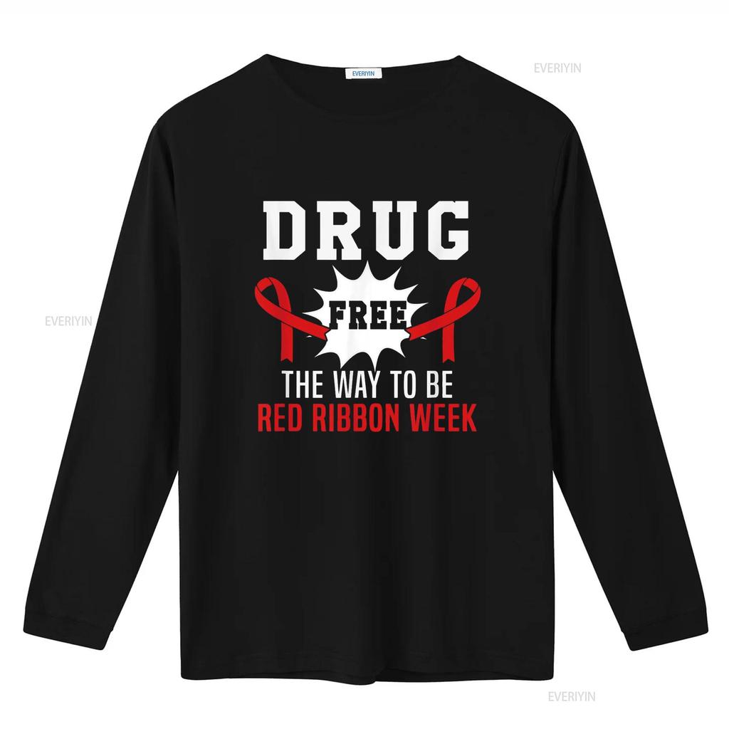Red Ribbon Drug Free The Way To Be Celebrate Awareness T Shirt vintage Washed Top For Everyday Wear Stylish Comfortable