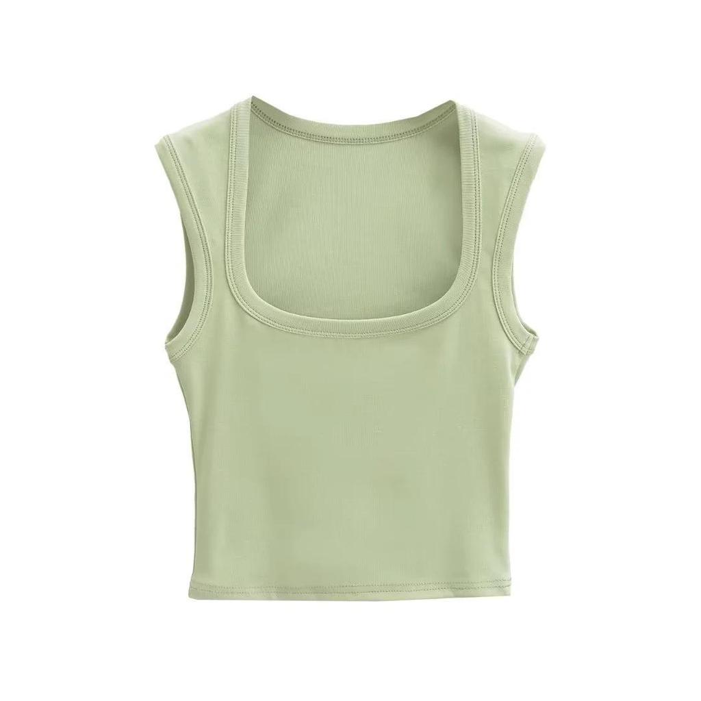Crop top fără mâneci, sexy, slim-fit, cu gât pătrat, pentru femei