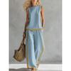 Women's Round Neck Sleeveless Loose Fit Color Block Two Piece Set Contrast Patchwork Wide Leg Pants Outfit For Spring Summer Casual Daily Commute