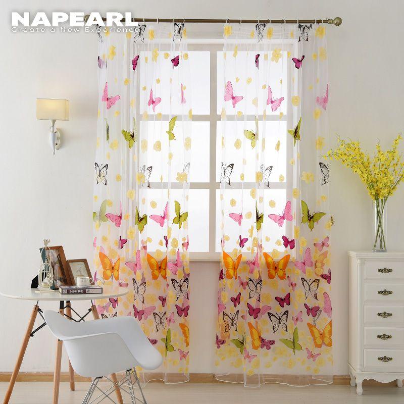 1PC Butterfly Printed Transparent Tulle Sheer Curtain for Kitchen Home Decoration Customize NAPEARL
