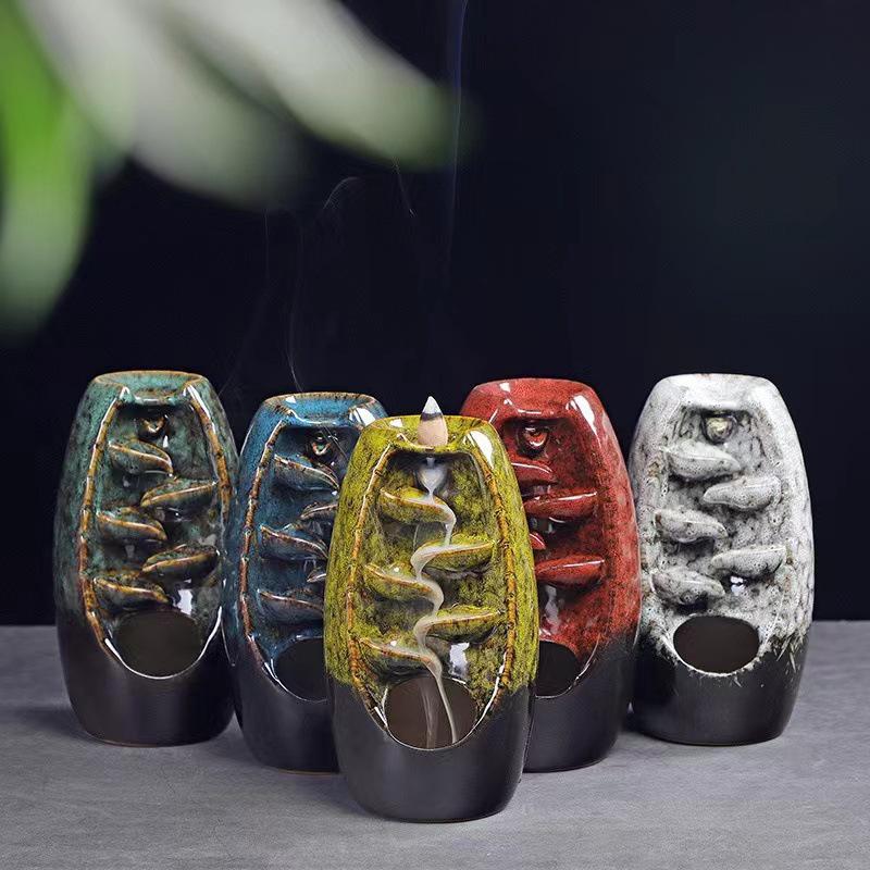 All-Round Flowing Sand Incense Burner: Ceramic Monk Maitreya Buddha Ornament