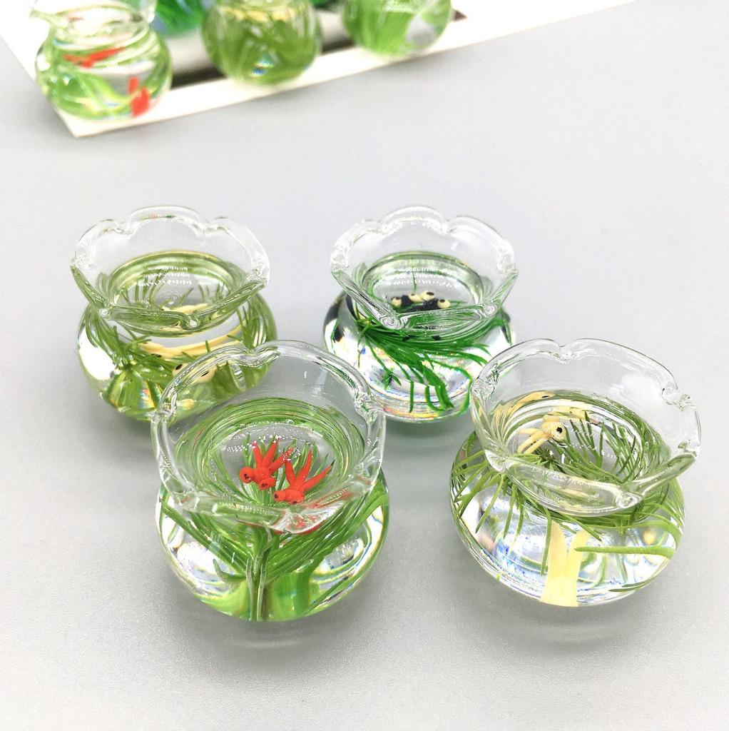 Miniature Food Toys 1:12 Dollhouse Accessories Simulation Glass Goldfish Tank