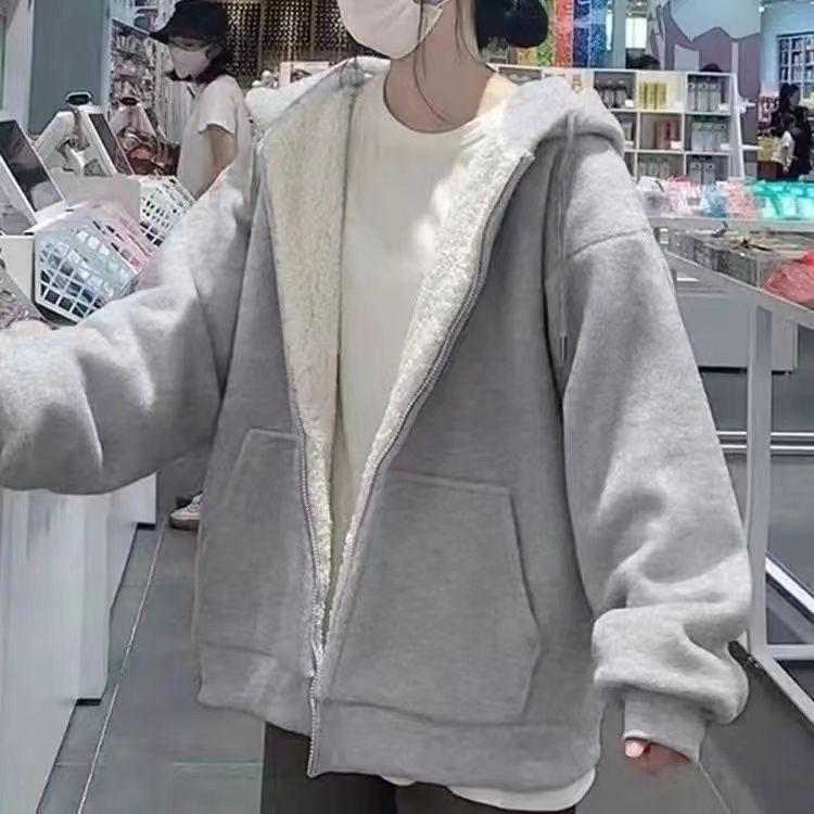 Campus Style Large Size Thickened Young and Middle-aged Jacket Women's Autumn and Winter Loose Warmth and Thin Solid Color All-match