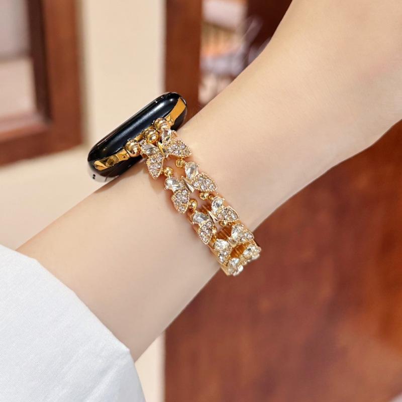 Butterfly Diamond Elastic Strap for Apple 11th Gen iWatch 10987E, Huawei GT6, Xiaomi 9 Pro
