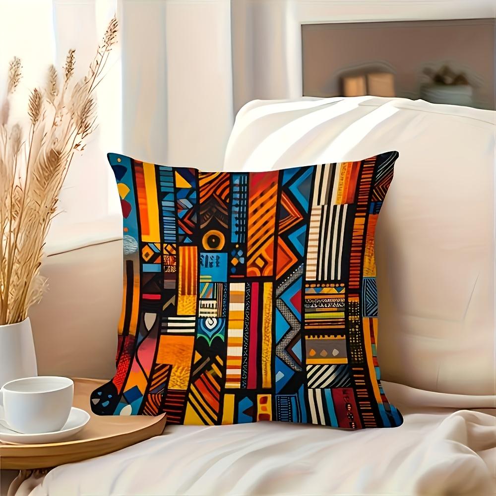 1pc Colorful Boho Geometric Throw Pillow Cover 45.72X45.72 cm Double Sided Printed Bohemian Decorative Cushion Case Zipper Closure Machine Washable, N