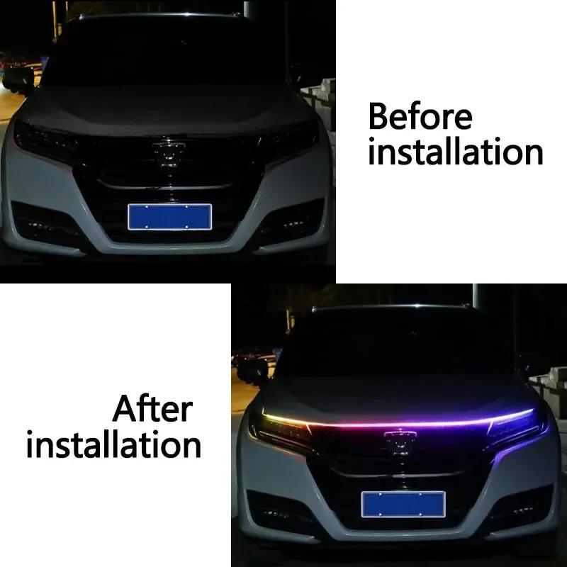 120/150/180cm Car Hood Decorative Light APP Remote Control RGB Led Colorful Car Headlight Strip 12v Universal for UTV ATV DRL