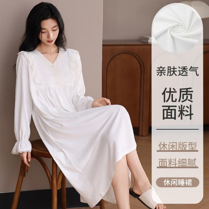 A single drive DNU imitation cotton crepe pajama women's spring and autumn long-sleeved lace dress women's home