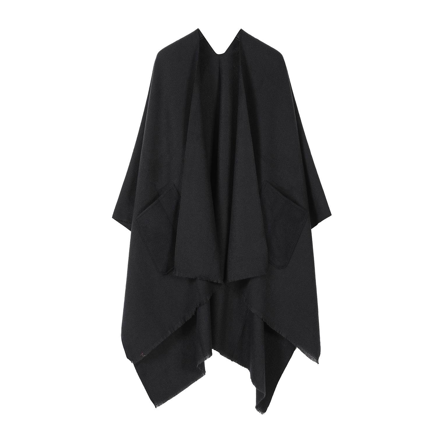 

Однотонная шаль, летняя верхняя одежда, женская однотонная куртка с карманами, накидка, раздельная накидка двойного назначения чёрный