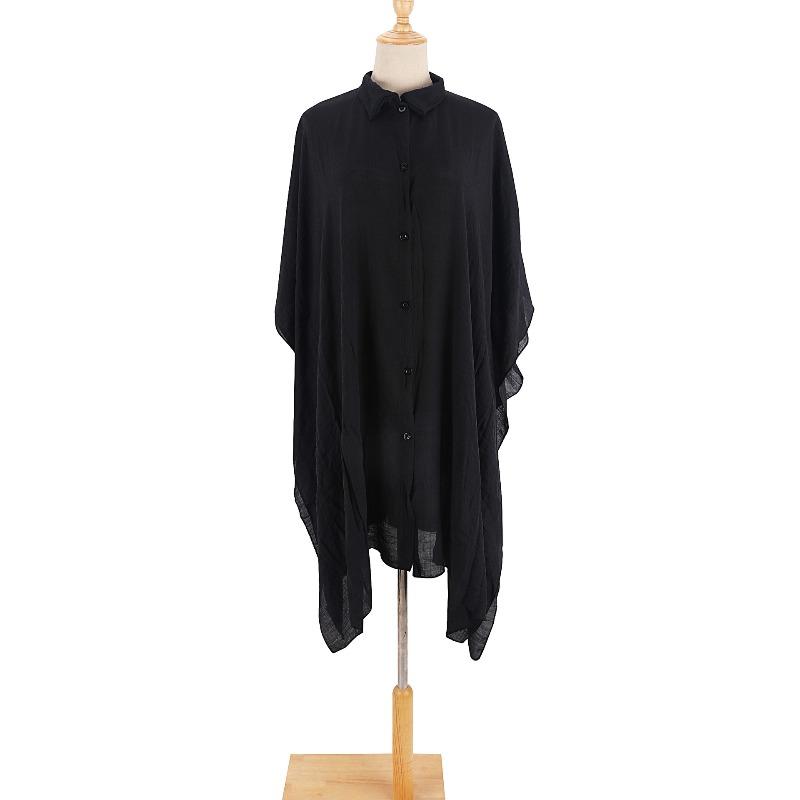 Loose Shirt-Style Beach Cover-Up | Vacation Kimono for Bikini, Long Length Solid Color with Lapel Collar