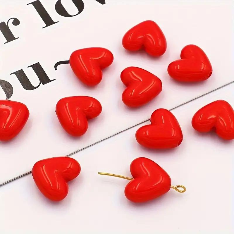 50pz Perline Acriliche Rosse Lucide 3D a Forma di Cuore Materiali per Artigianato per Collane, Orecchini, Braccialetti, Ciondoli Portachiavi Fai-da-Te per la Creazione di Gioielli