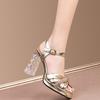 Waterproof table high-heeled sandals 2025 summer new crystal thick-heeled fish-mouth shoes